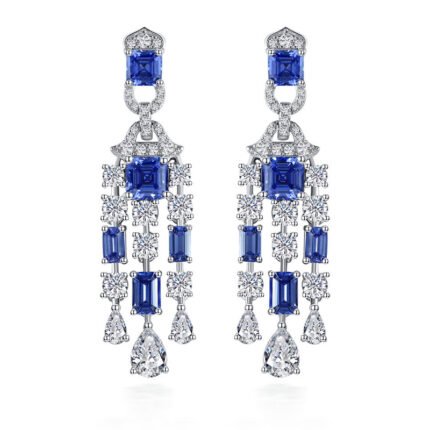 blue sapphire and mossanite fashion earrings