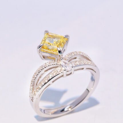 Square Yellow Lab-Created Sapphire Double Band Ring