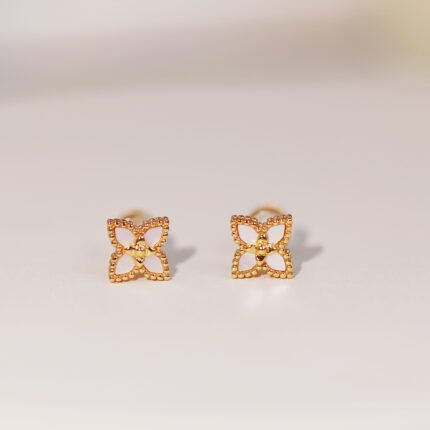 Gold Plated Silver Clover Mother-of-Pearl Earrings with Beaded Edge - Lucky Charm Design Gift for Wedding/Birthday/Mother’s Day/Christmas